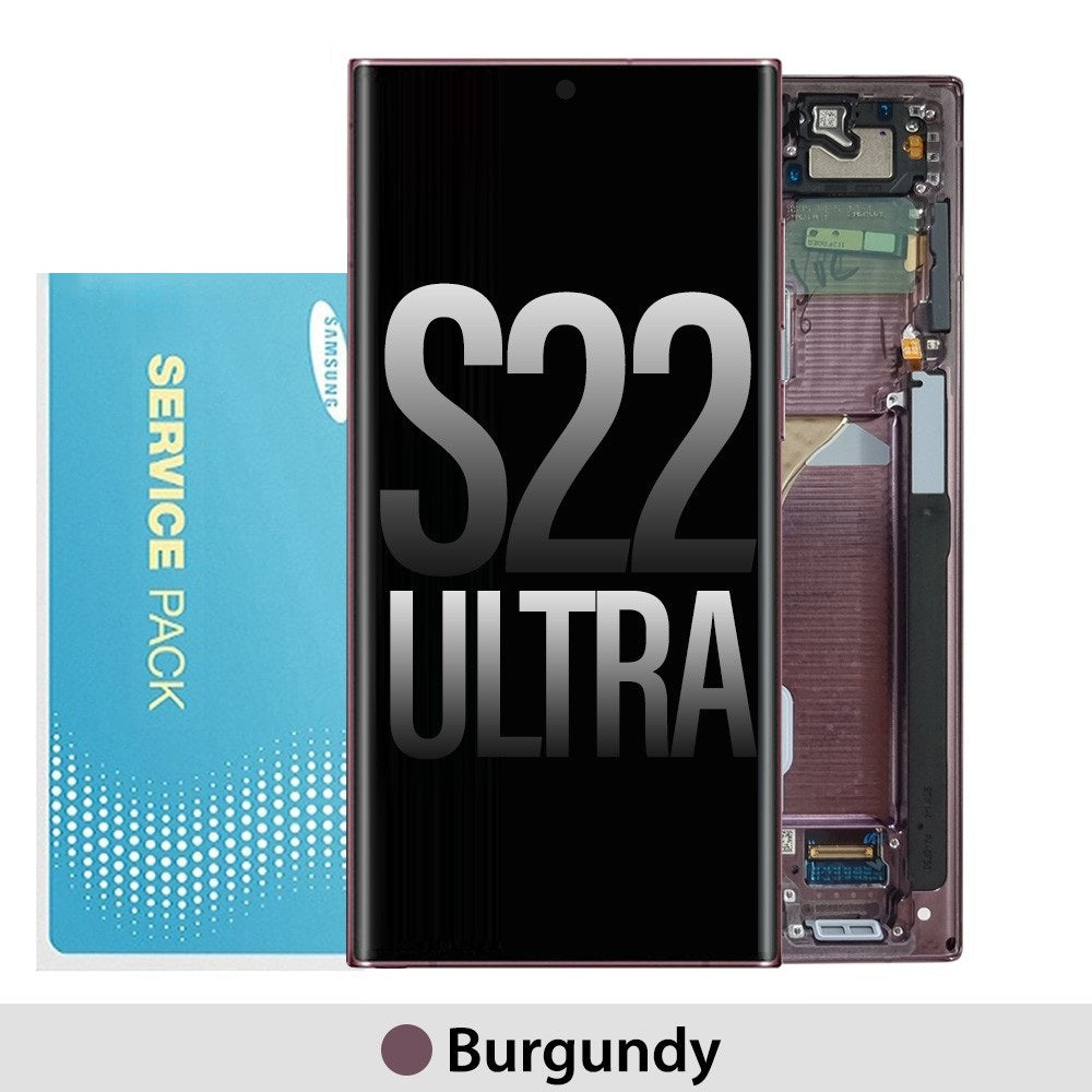 Samsung Galaxy S22 Ultra 5G S908B OLED Screen Replacement Digitizer GH82-27488B/27489B (Gold)-Burgundy Samsung Galaxy S22 Ultra 5G S908B OLED Screen Replacement Digitizer GH82-27488B/27489B (Gold)-Burgundy